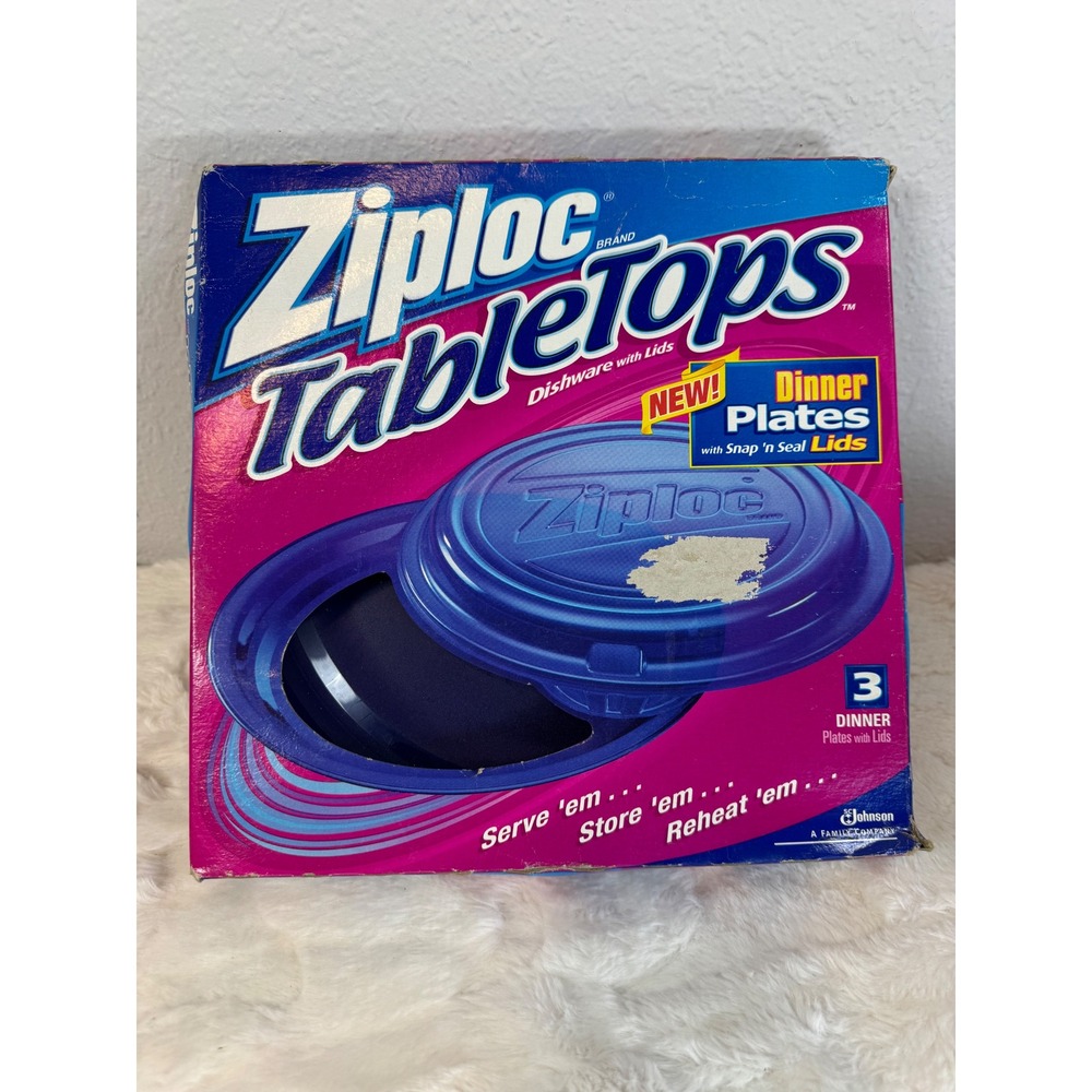 Ziploc TableTops Dinner Plates with Snap n Seal Lids Blue 3 Count Vintage 2001